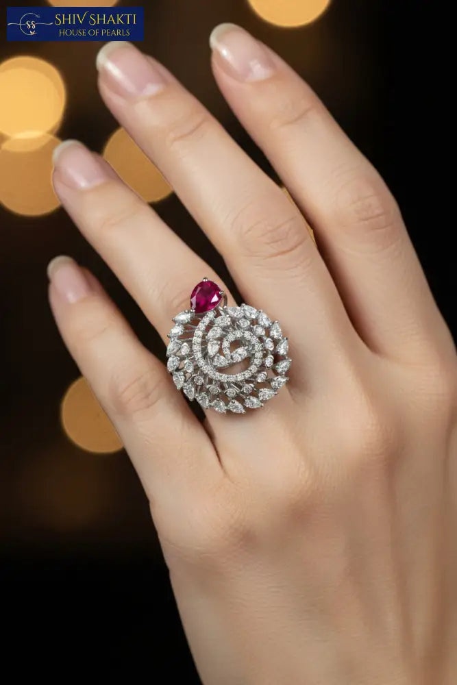 Shiv Shakti Pearls - Cocktail Ring with Stone