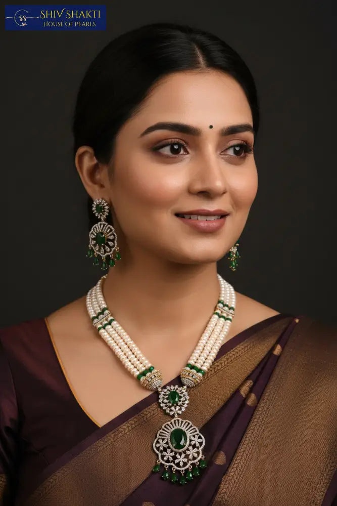 Shiv Shakti Pearls - CZ With Green Onyx