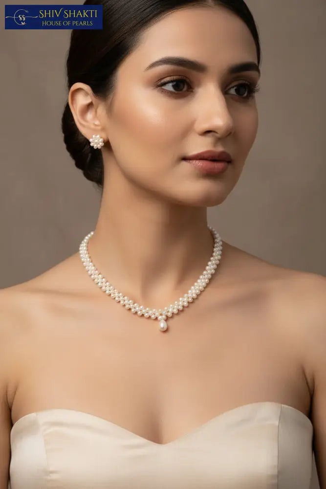 Shiv Shakti Pearls - Delicate Button Statement Necklace