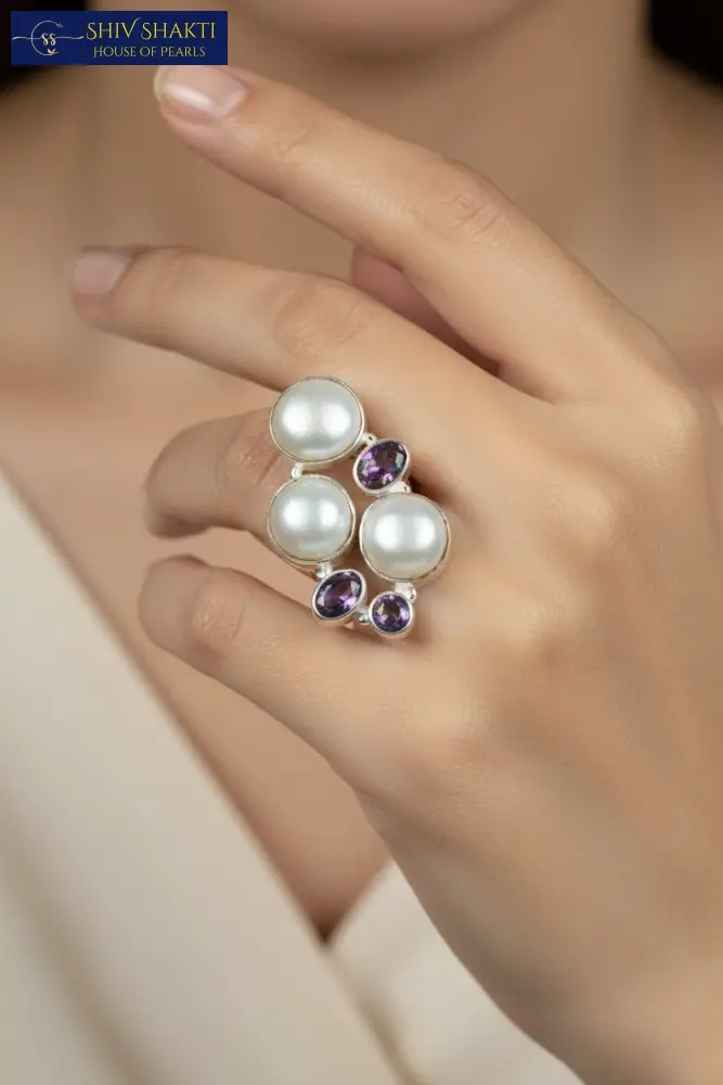 Shiv Shakti Pearls - Designer Ring in Silver
