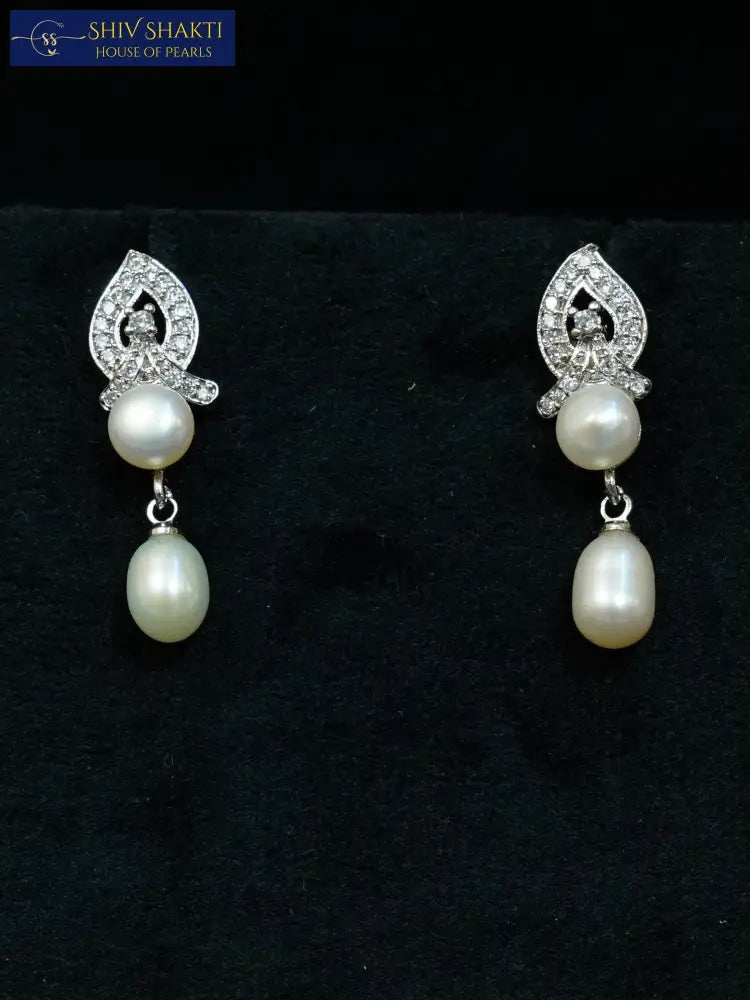 Shiv Shakti Pearls - Diamond Motif Double Pearl Earring