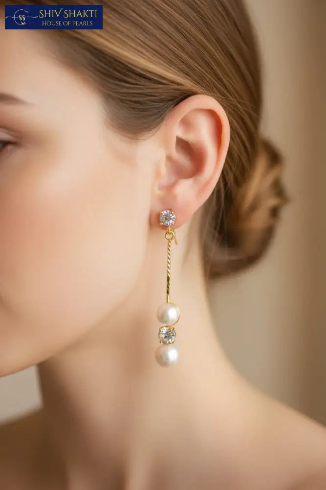 Double Pearl Drop Linear Earring