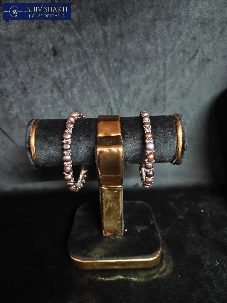 Shiv Shakti Pearls - Elegant Button Pearl Bangle - Crystal Accent Design