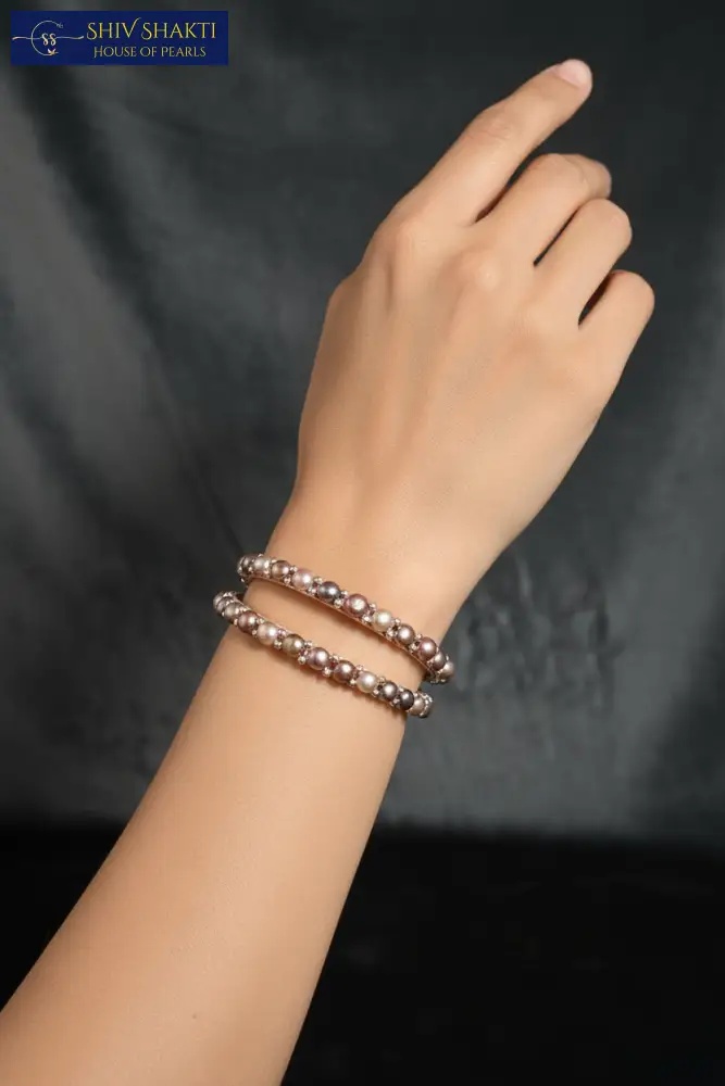 Shiv Shakti Pearls - Elegant Button Pearl Bangle - Crystal Accent Design