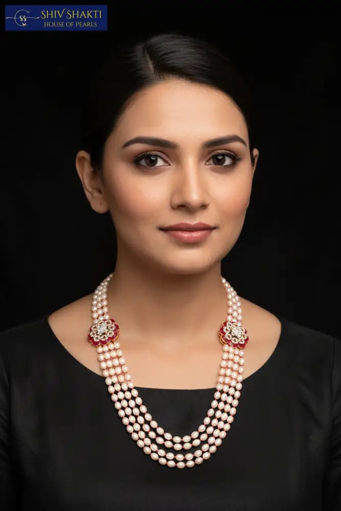 Shiv Shakti Pearls - Elegant flower Brooch Pearl Necklace Set