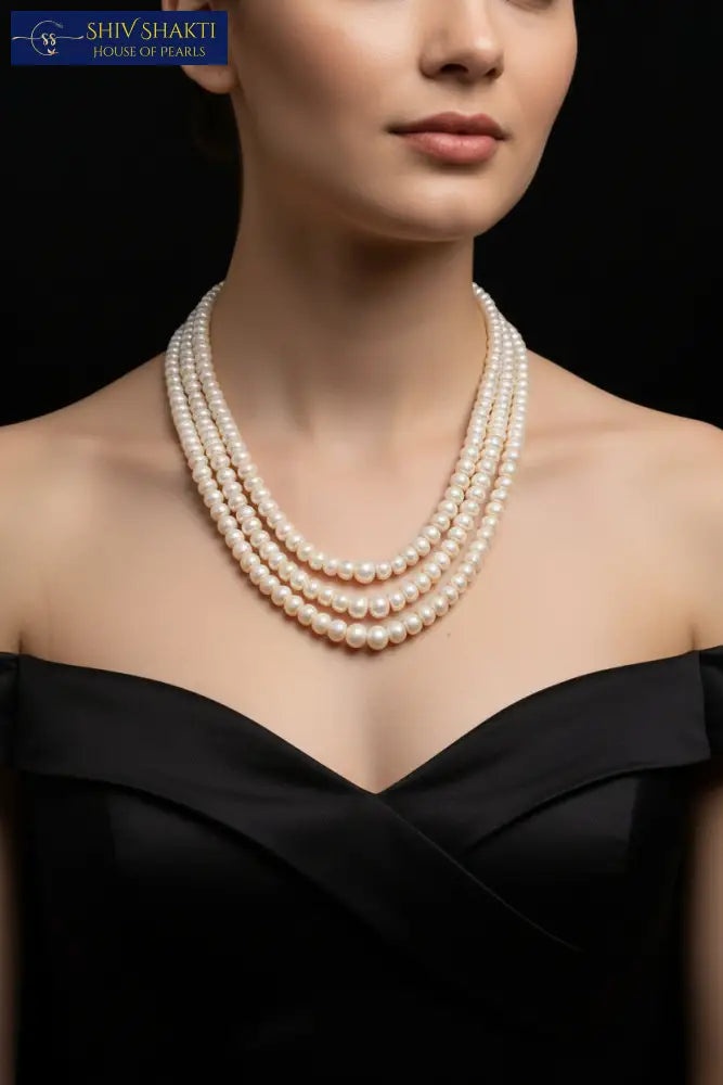 Shiv Shakti Pearls - Flat Pearl Mala 3 Lines