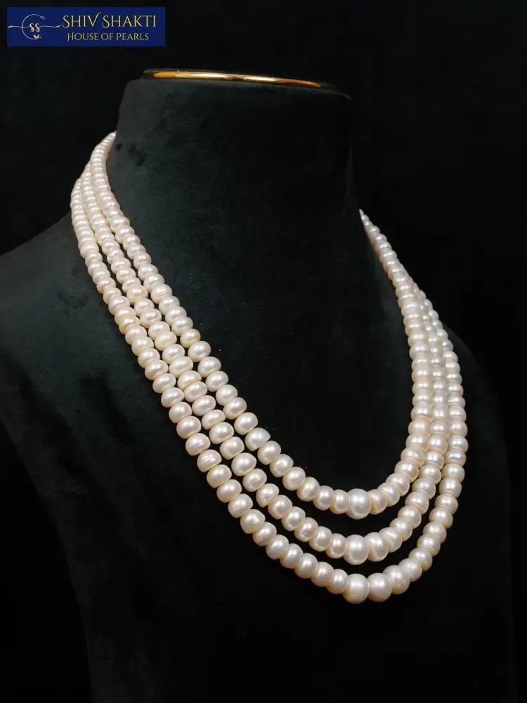 Shiv Shakti Pearls - Flat Pearl Mala 3 Lines