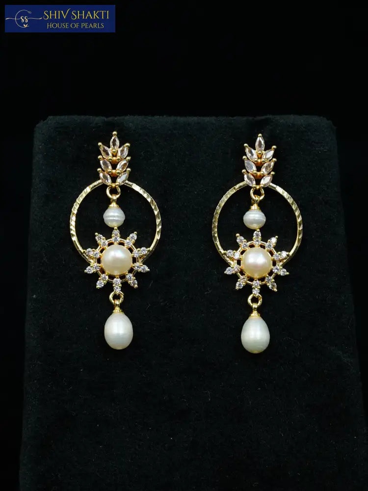 Shiv Shakti Pearls - Gold Plated Sunburst Pearl Drop earring