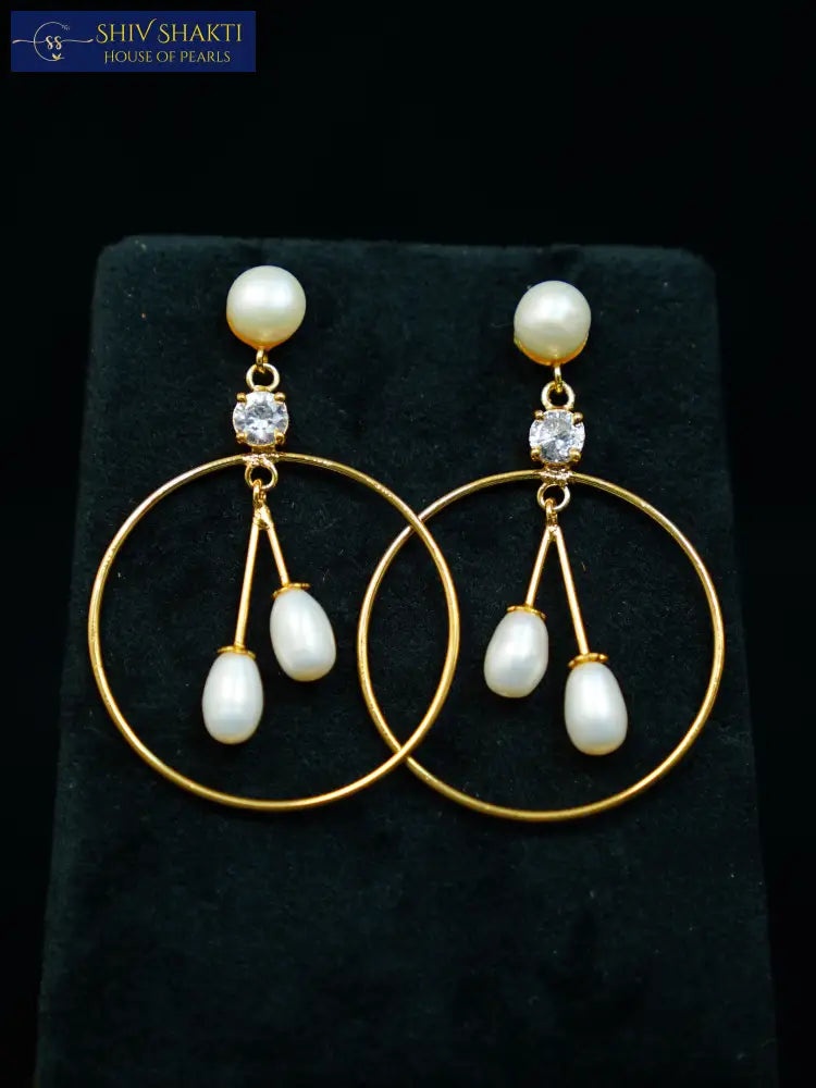 Shiv Shakti Pearls - Golden Hooped Pearl Earrings