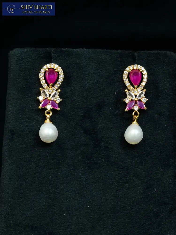 Shiv Shakti Pearls - Golden Ruby Floral Pearl Drop