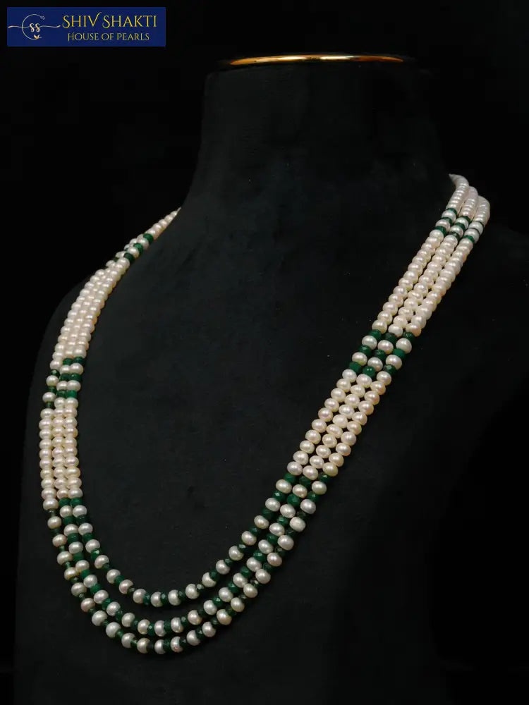 Shiv Shakti Pearls - Green Stone with Pearl 3 lines
