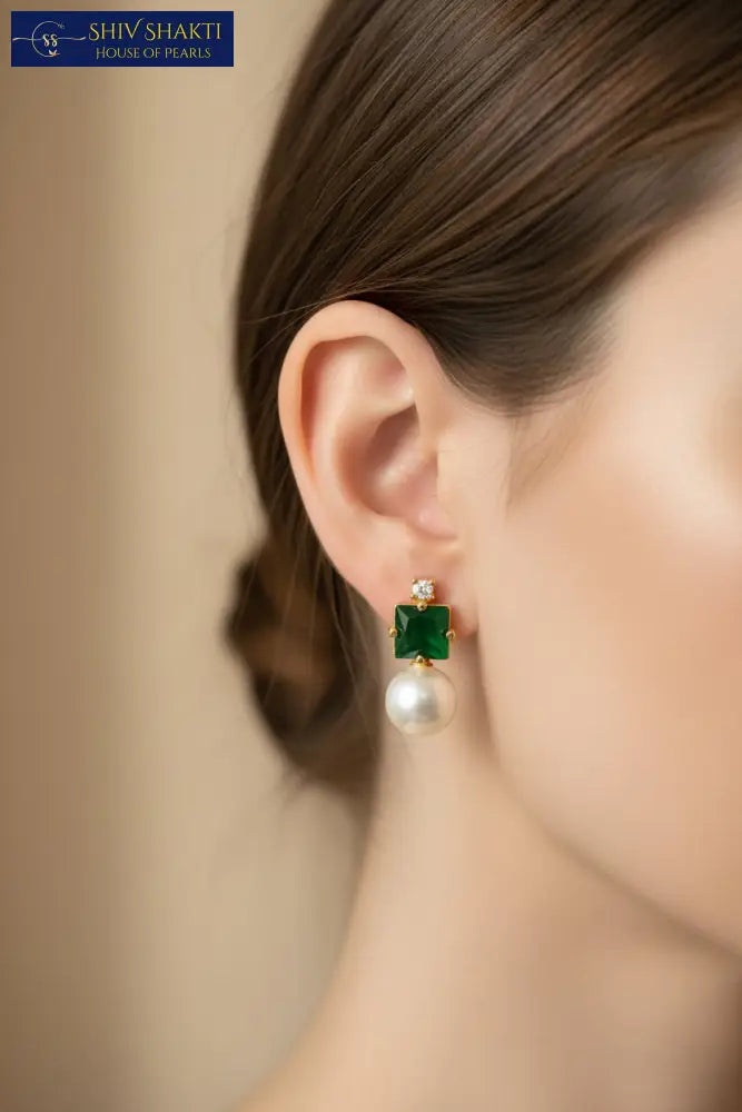 Jade Stud Pearl Drop