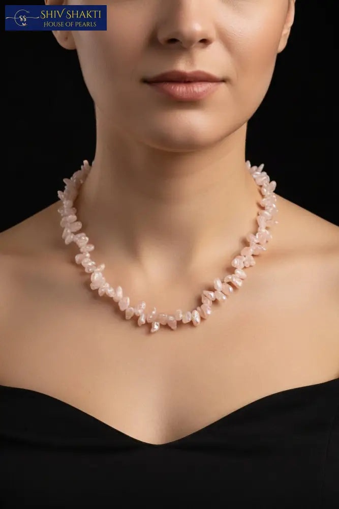 Natural Baroque Pearl Necklace - Soft Pink Single Strand