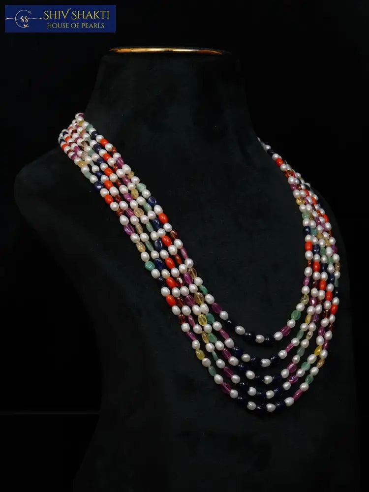 Shiv Shakti Pearls - Navratna Necklace 5 lines