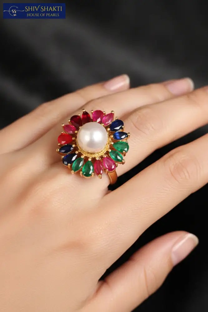 Shiv Shakti Pearls - Navratna Ring