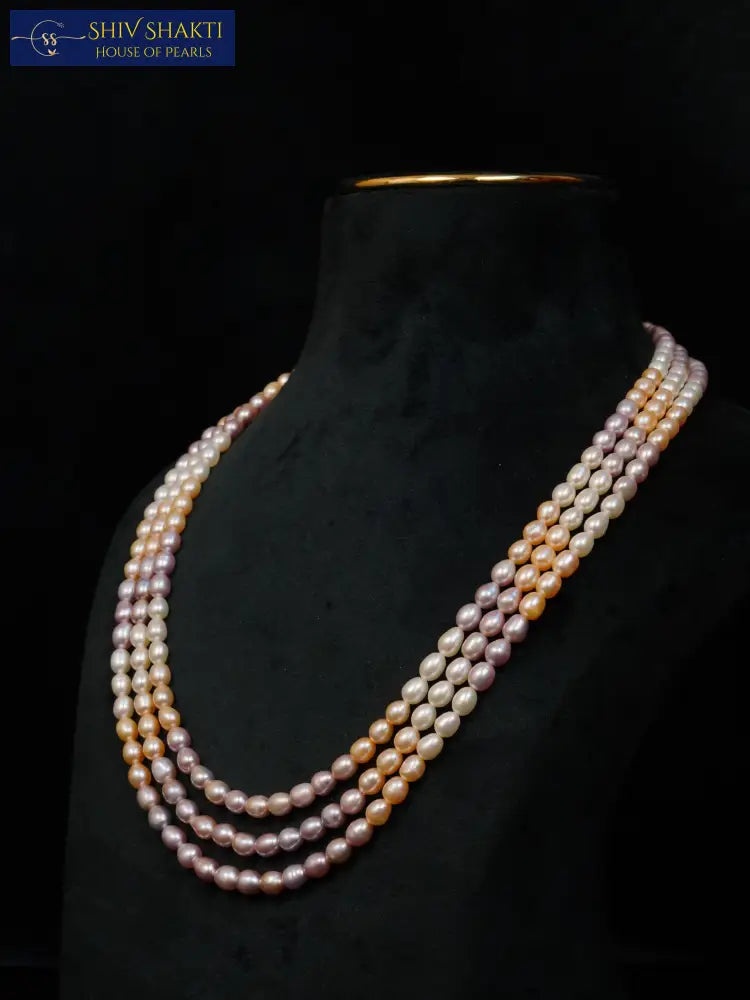 Shiv Shakti Pearls - Oval 3 color Pearl Necklace