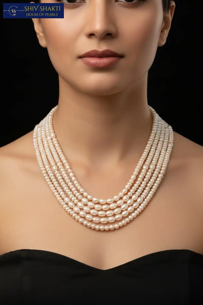 Shiv Shakti Pearls - Oval and flat Pearl Necklace