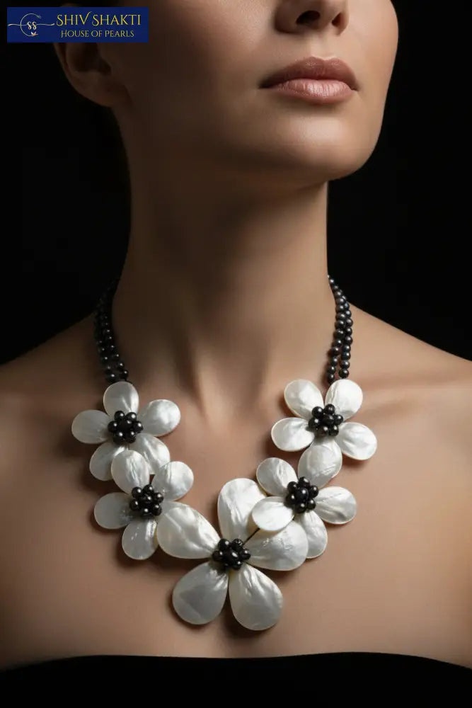 Shiv Shakti Pearls - Oyster Flower with Blue Pearl