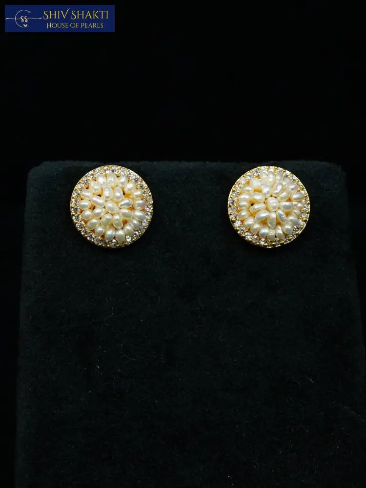 Shiv Shakti Pearls - pave halo disc studs