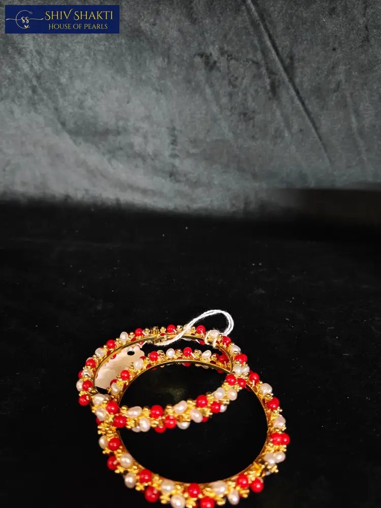 Shiv Shakti Pearls - Pearl and coral Bangle