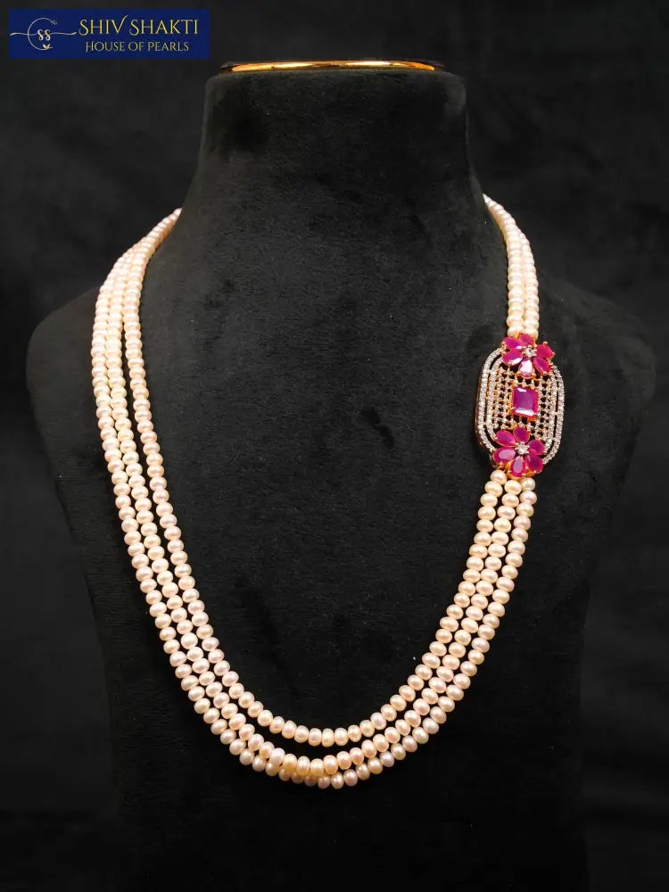 Shiv Shakti Pearls - Pearl Brooch With CZ onyx