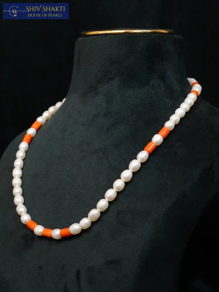 Shiv Shakti Pearls - Pearl Coral Mala Single Line