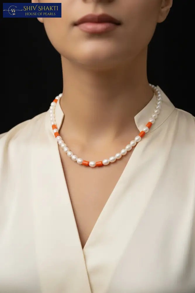 Shiv Shakti Pearls - Pearl Coral Mala Single Line