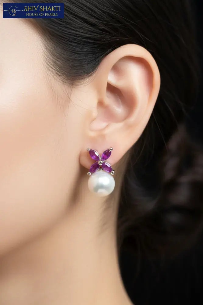 Pearl Drop Flower Stud