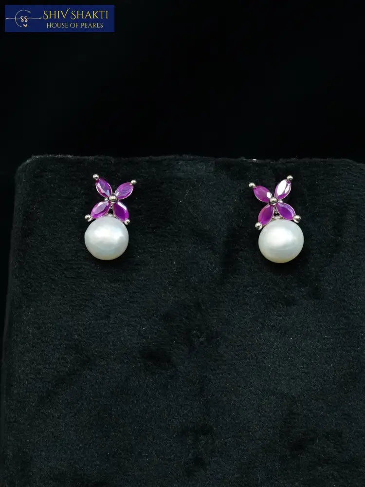 Shiv Shakti Pearls - Pearl Drop Flower Stud