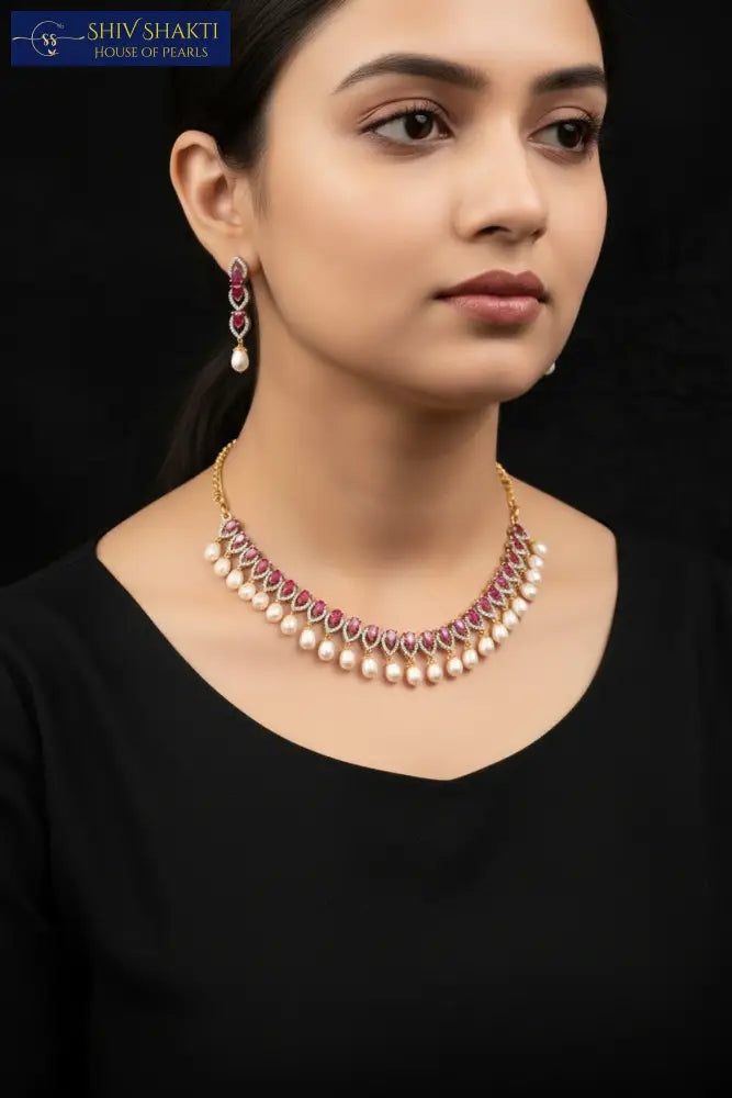 Shiv Shakti Pearls - Pearl Drop With CZ Stone