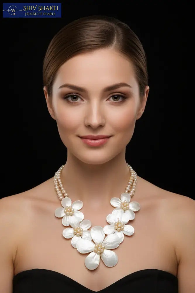 Shiv Shakti Pearls - Pearl Oyster Flower Necklace