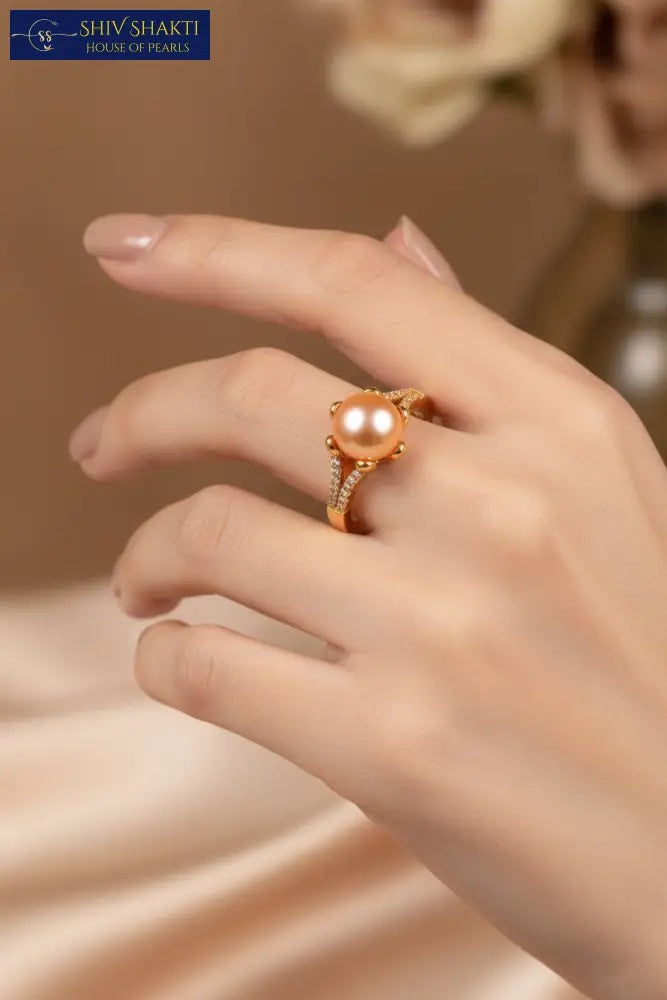 Shiv Shakti Pearls - Pearl Ring With CZ Stone