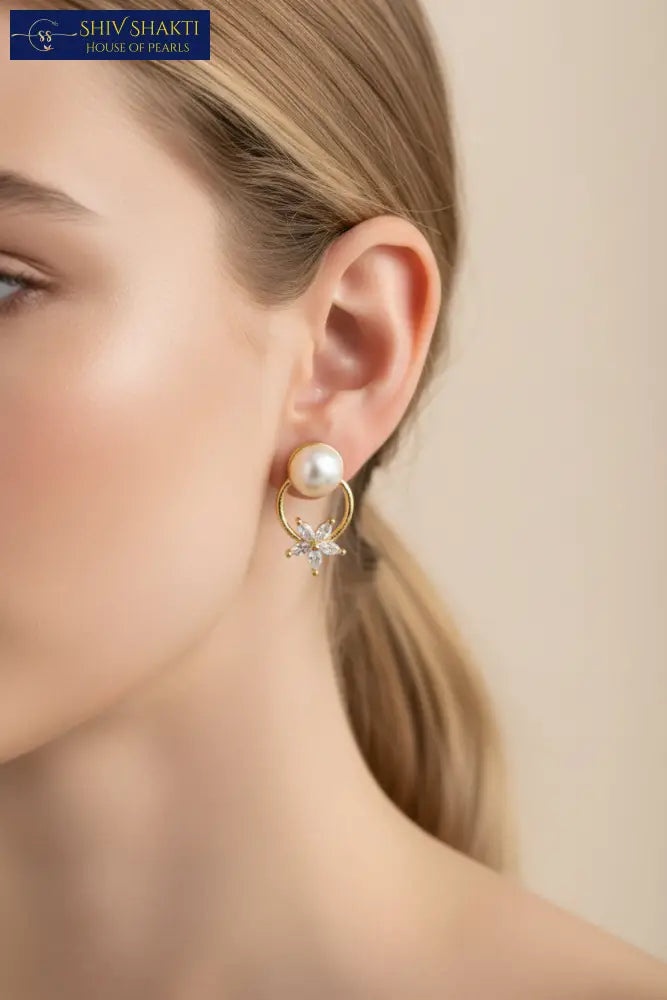 Pearl Studs With Flower Detailing