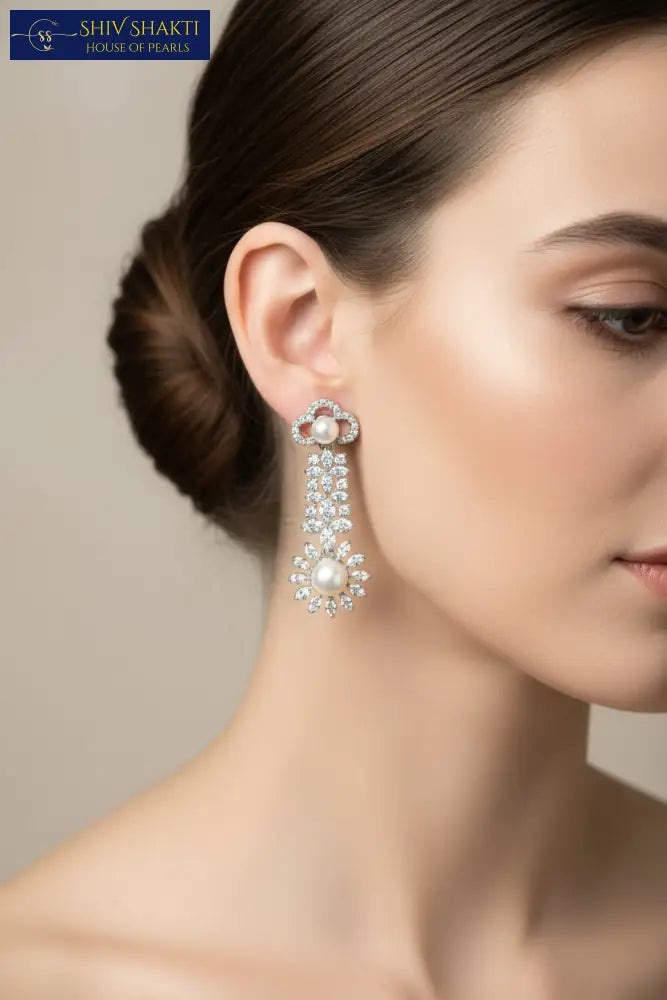 Pearl Sunflower Dangler Earring