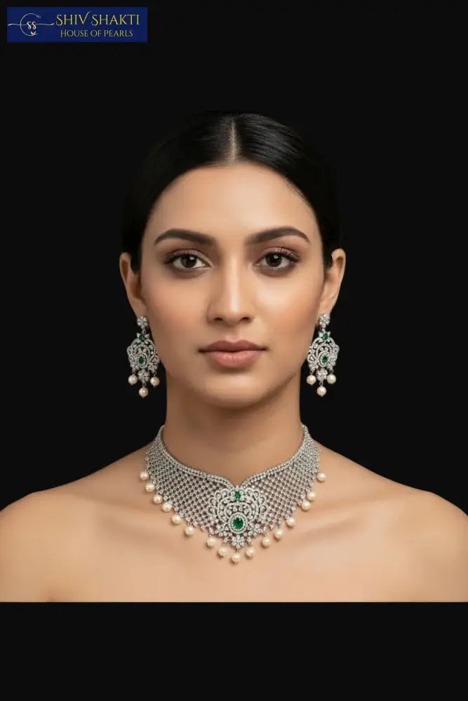 Shiv Shakti Pearls - Pure Silver Choker Set