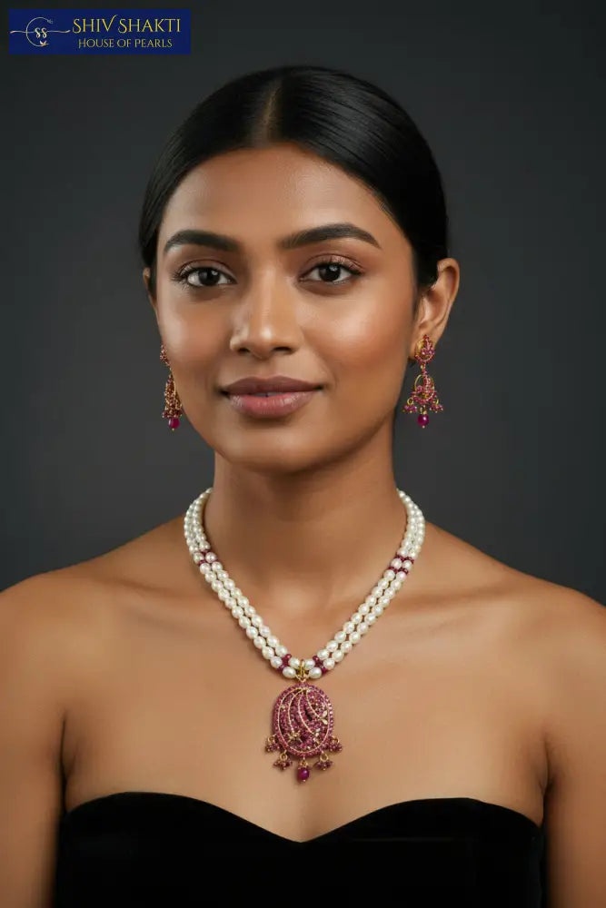 Shiv Shakti Pearls - Real Ruby Pearl Necklace
