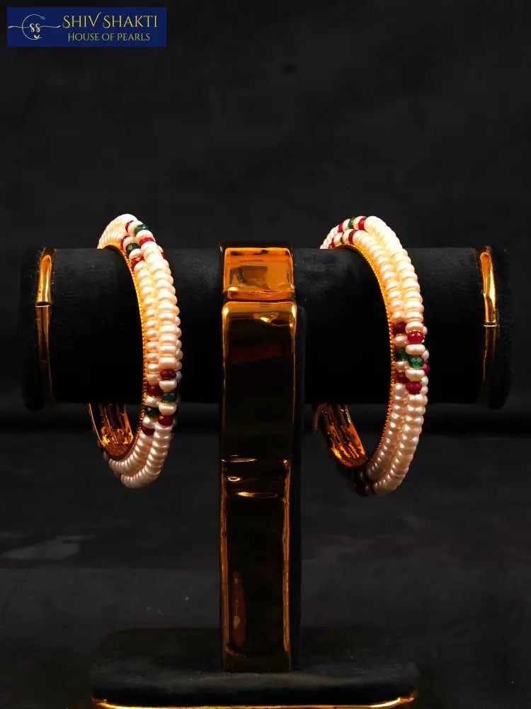 Shiv Shakti Pearls - Red n green Stone Pearl Kada
