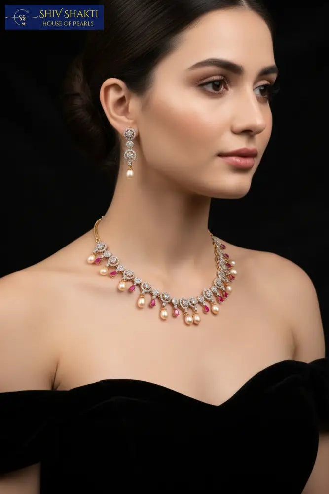 Shiv Shakti Pearls - Red Onyx With Pearl Drop