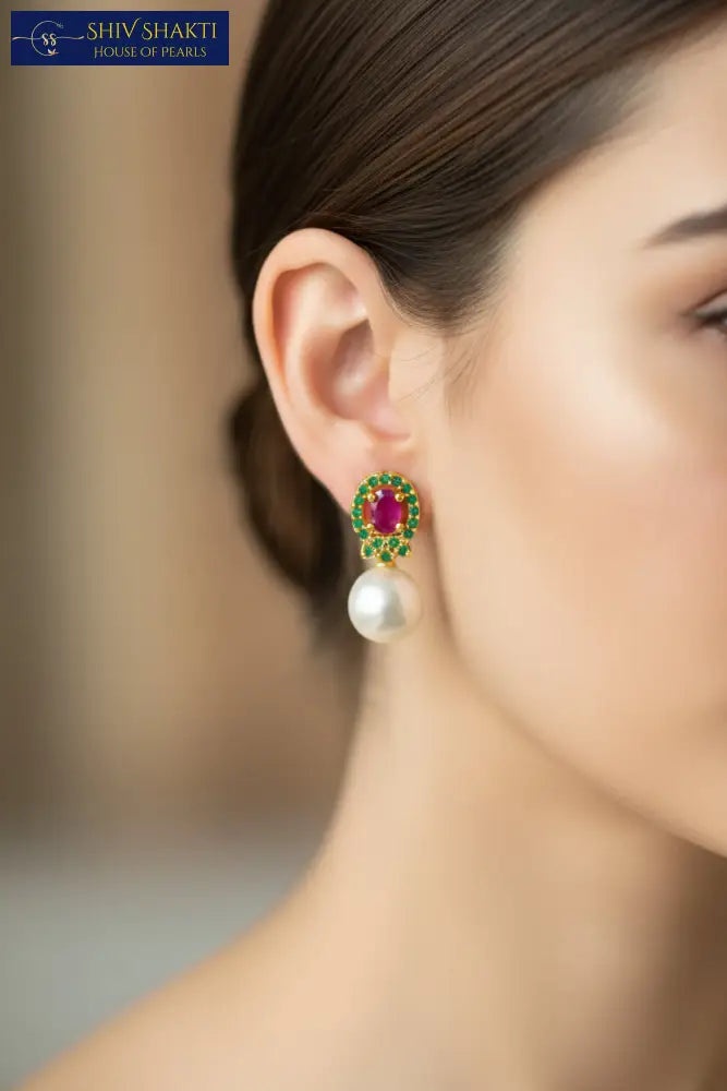 Regal Ruby Pearl Danglers