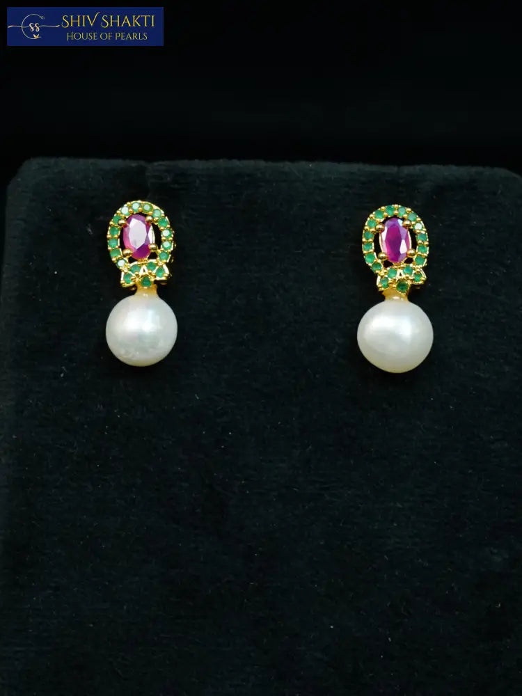 Regal Ruby Pearl Danglers