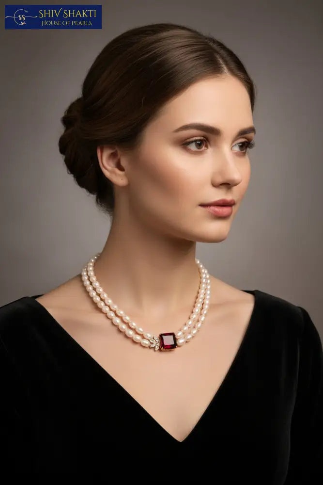 Ruby Brooch with Pearl