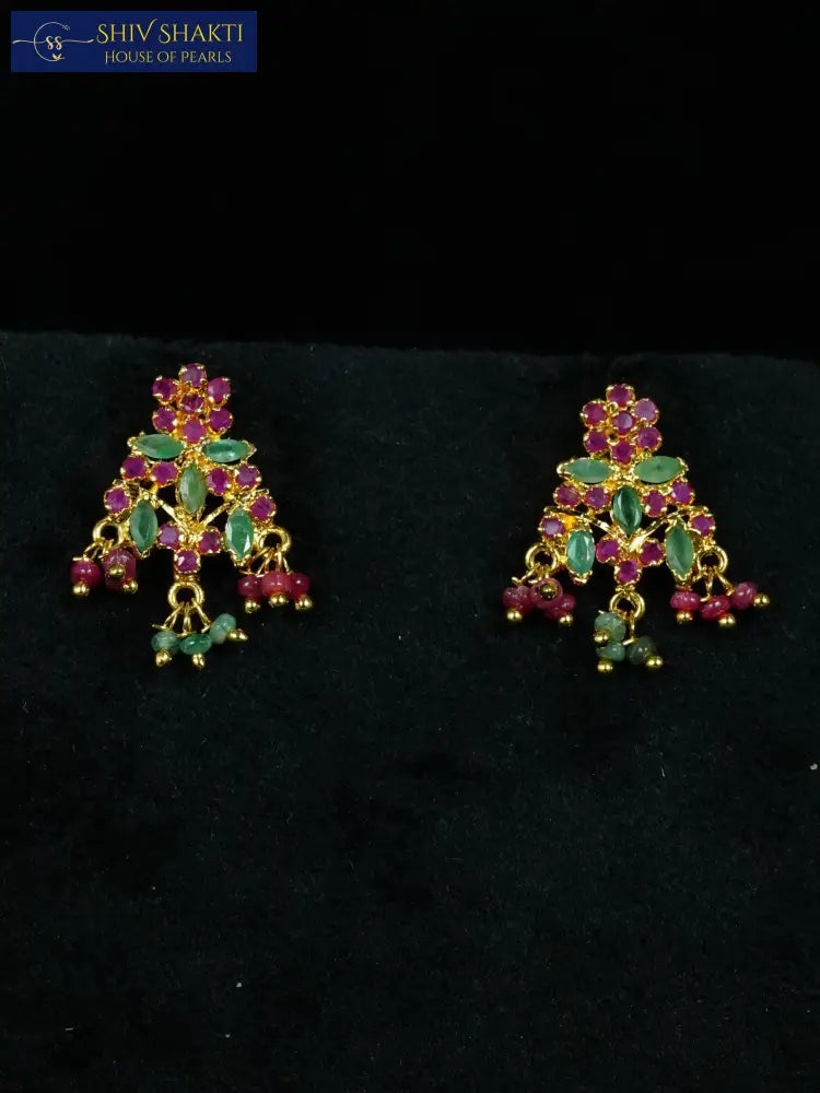 Ruby Emerald Flower Necklace