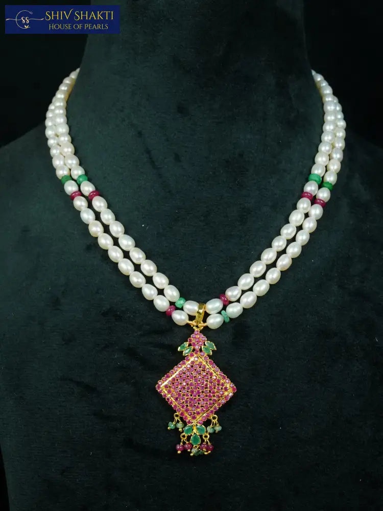 Ruby Emerald Pearl Necklace