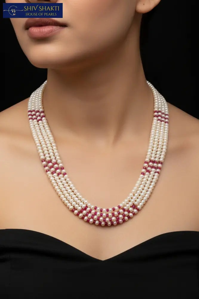 Ruby Pearl Necklace 4 lines