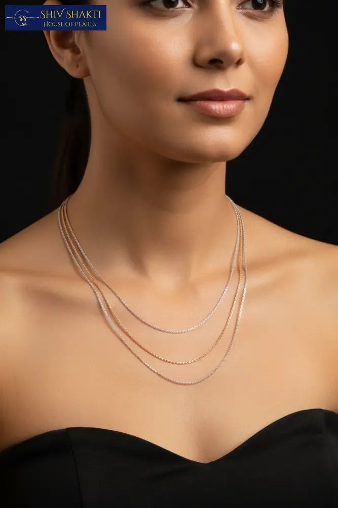 Shiv Shakti Pearls - Silver Rose Gold Pure Silver Chain