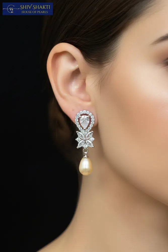 Stone Floral Drop Earring