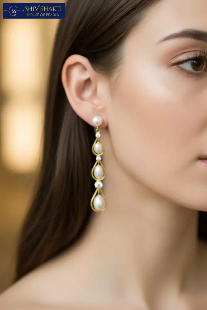 Triple Drop Pearl Dangler Earring