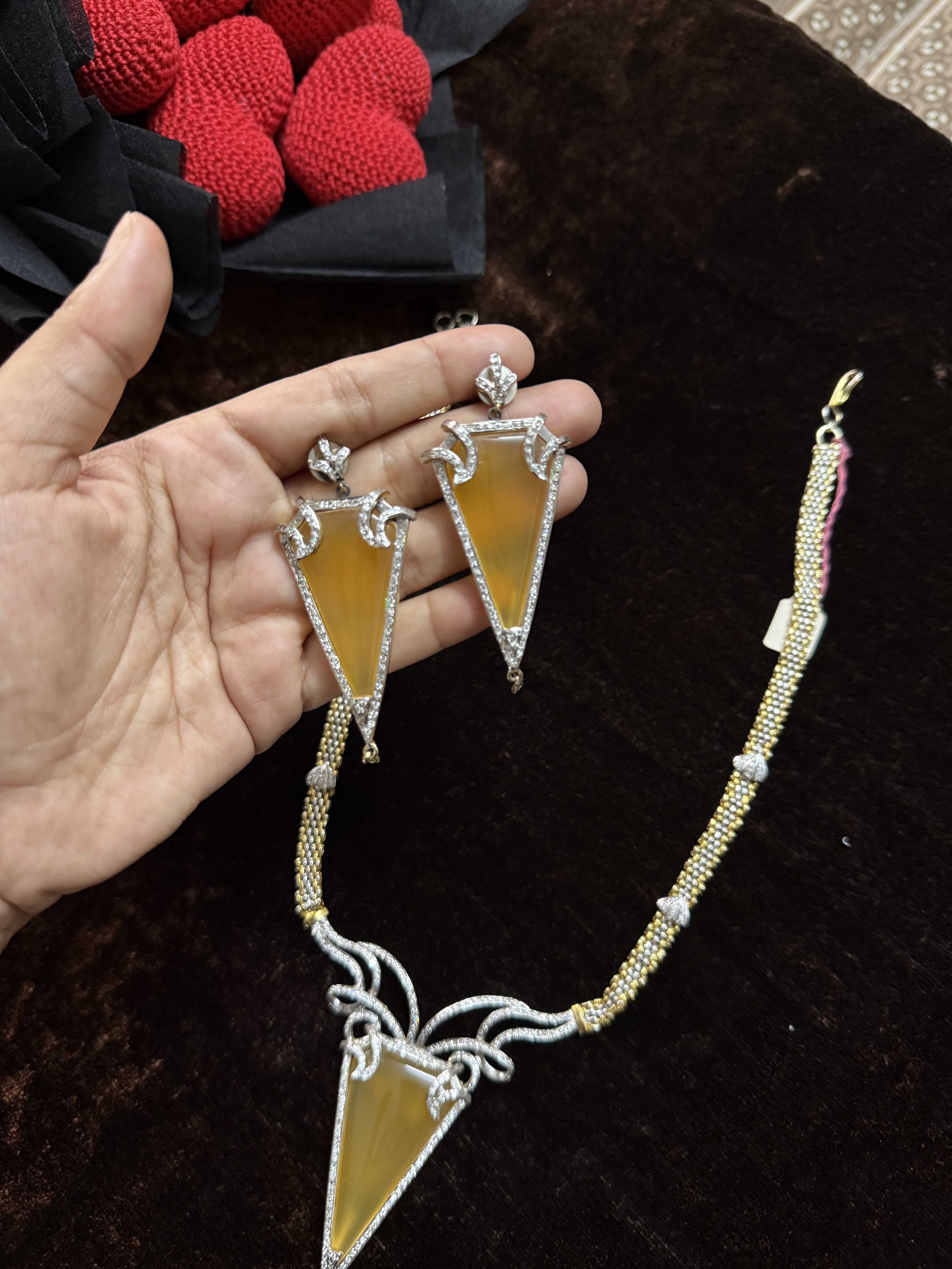 Yellow crystal pendant set