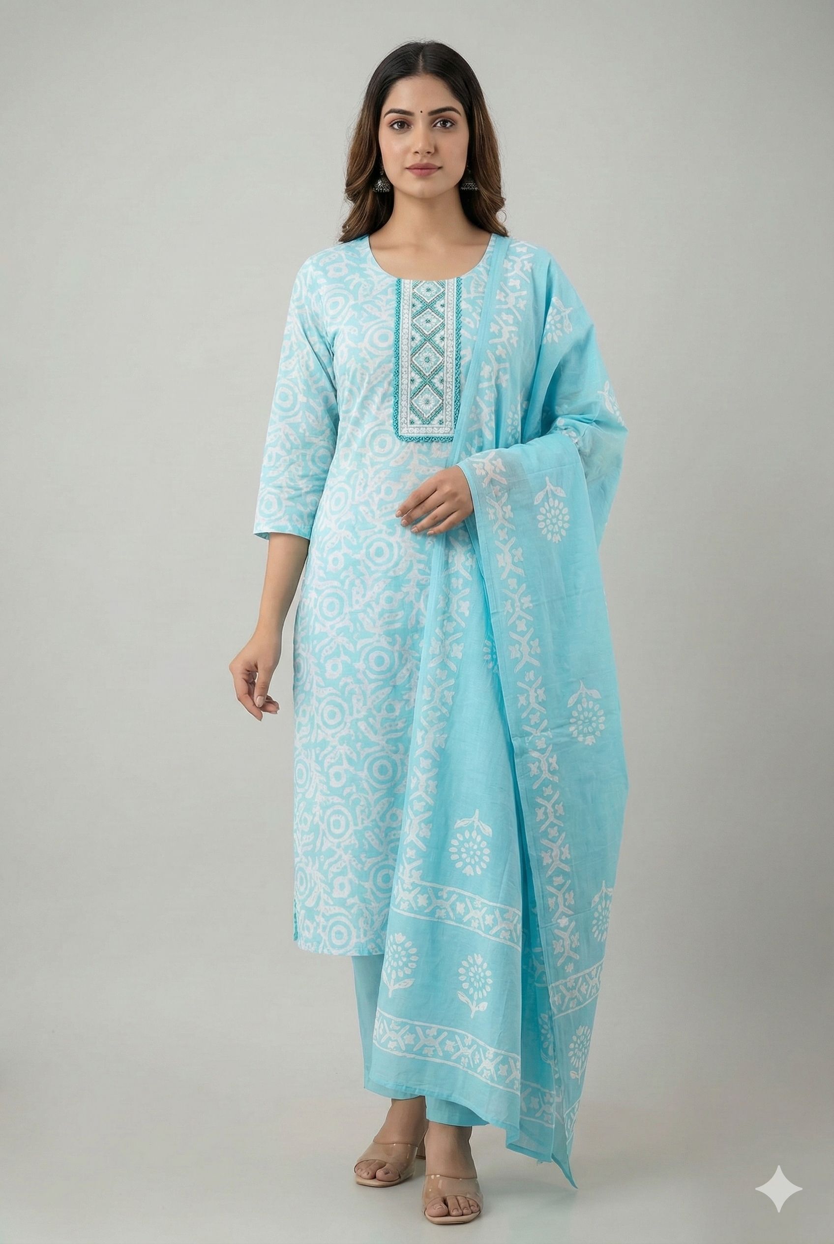 Shree Shanti Selection - Sky Blue Embroidered Straight Suit Set