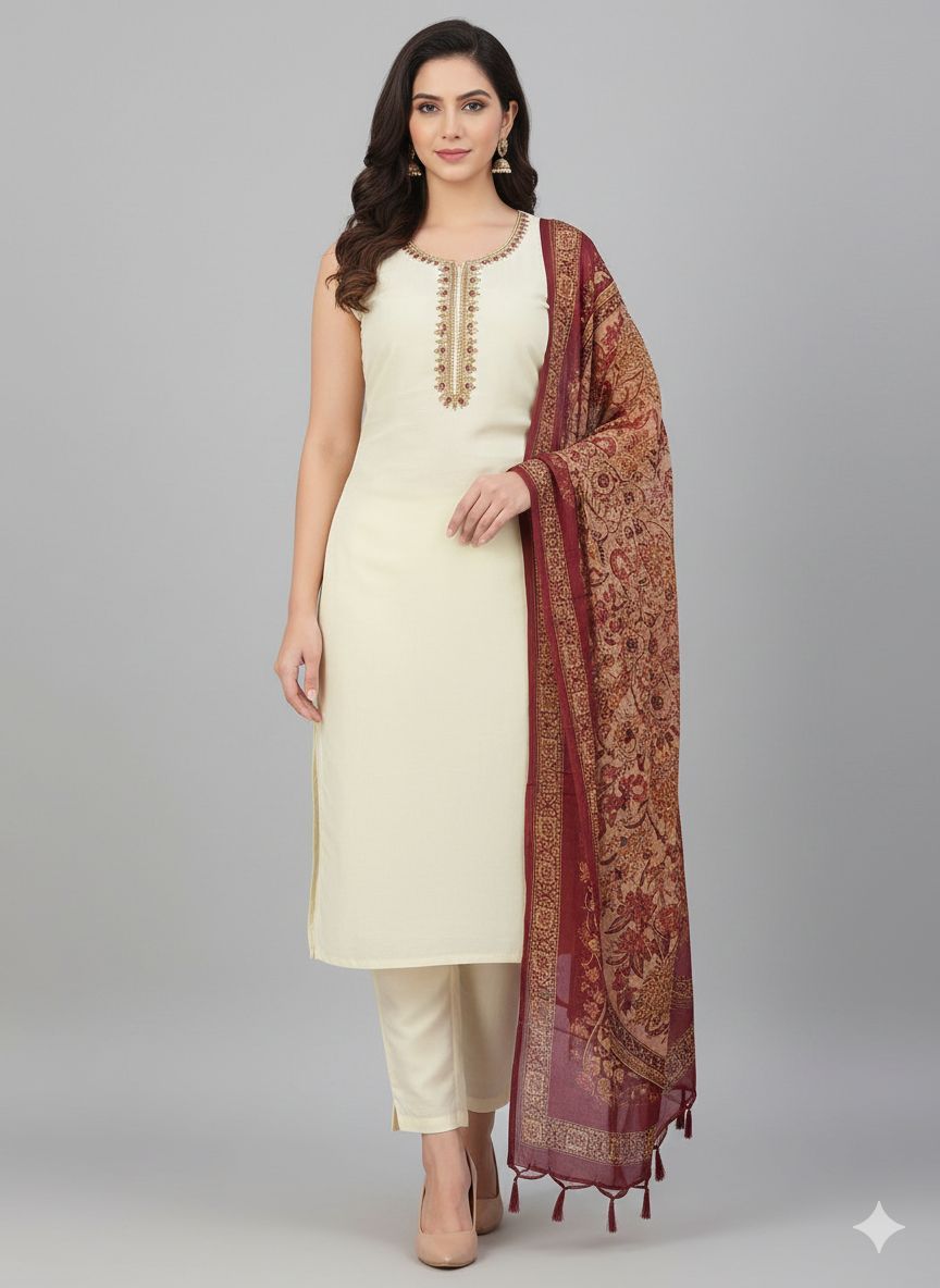 Shree Shanti Selection - Cream Straight Suit with Embroidered